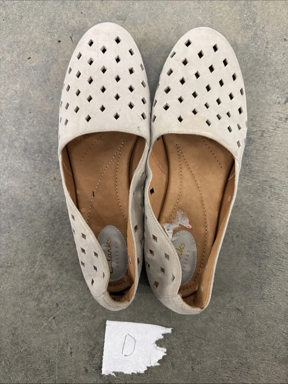 Clarks Women's Light Beige Perforated Slip-On Flats